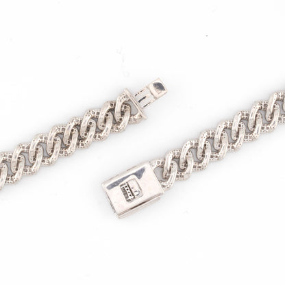 925 Silver w/ Round / Baguette Diamond Cuban Necklace 10mm 22"