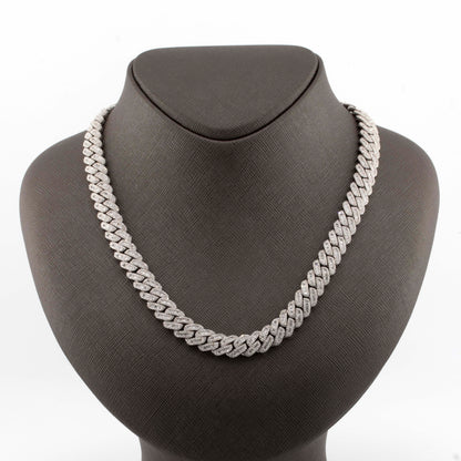 925 Silver w/ Round / Baguette Diamond Cuban Necklace 10mm 22"