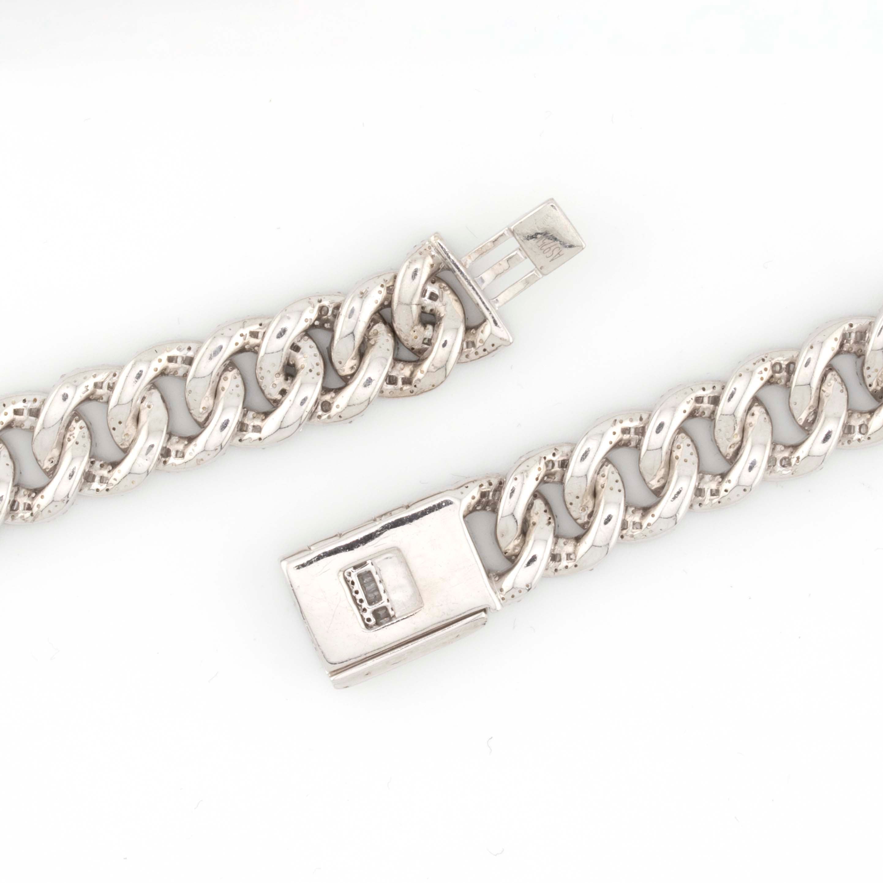 925 Silver w/ Round / Baguette Diamond Cuban Necklace 11mm 22"