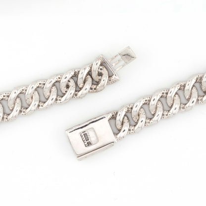 925 Silver w/ Round / Baguette Diamond Cuban Necklace 11mm 22"