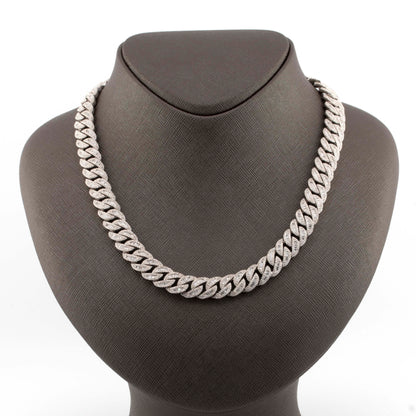 925 Silver w/ Round / Baguette Diamond Cuban Necklace 11mm 22"
