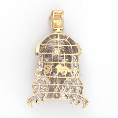 10K TwoTone Yellow White Gold Diamond Spiky Crown 3.75CT Diamond Jesus Pendant
