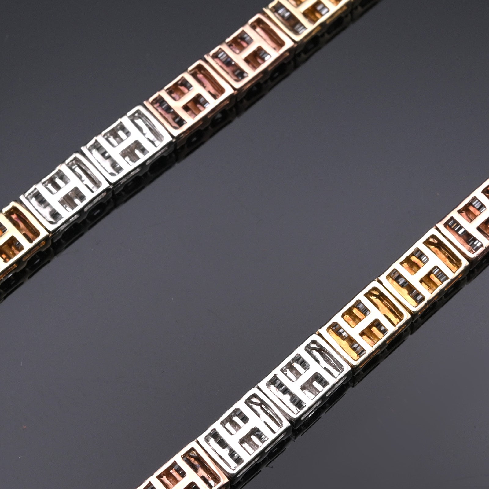 10KT Gold Tri-Color 18 CTW Natural Diamond Baguette Chain 23" Necklace