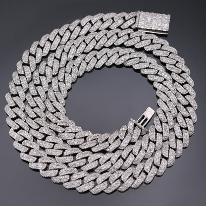 Sterling Silver 16CT lab Diamond Cuban Link Chain Necklace 10mm 22in