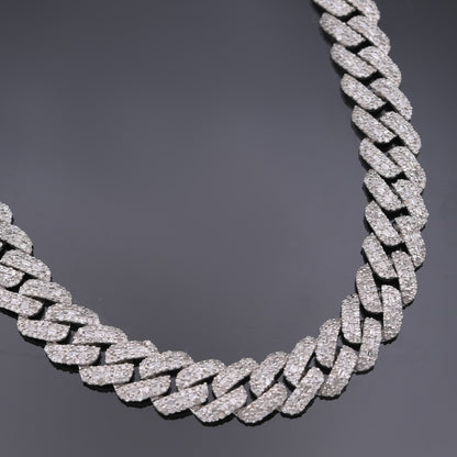 Sterling Silver 16CT lab Diamond Cuban Link Chain Necklace 10mm 22in