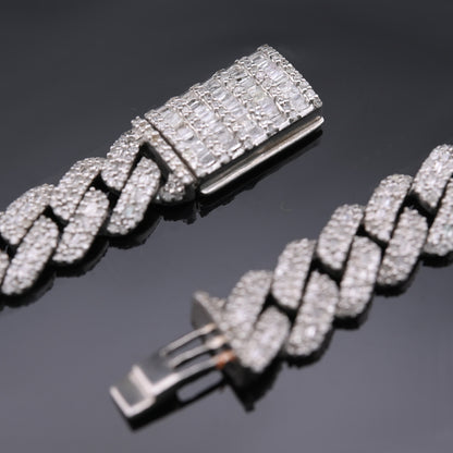 Sterling Silver 16CT lab Diamond Cuban Link Chain Necklace 10mm 22in