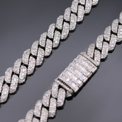 Sterling Silver 16CT lab Diamond Cuban Link Chain Necklace 10mm 22in