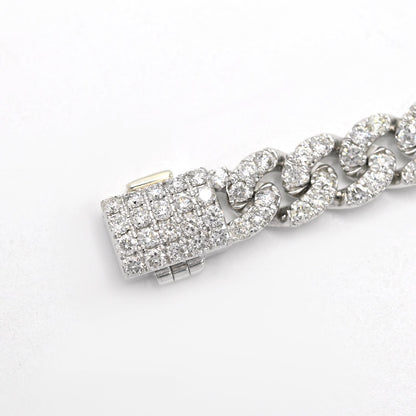 10K White Gold Full Cut Round Cut 4.8CT Natural Diamond Cuban 6.5MM Link Bracelet 7"