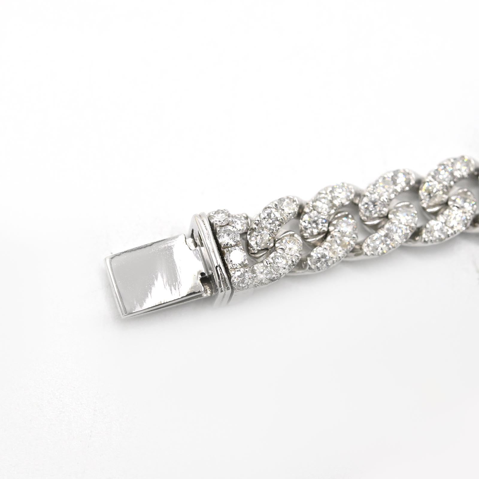 10K White Gold Full Cut Round Cut 4.8CT Natural Diamond Cuban 6.5MM Link Bracelet 7"