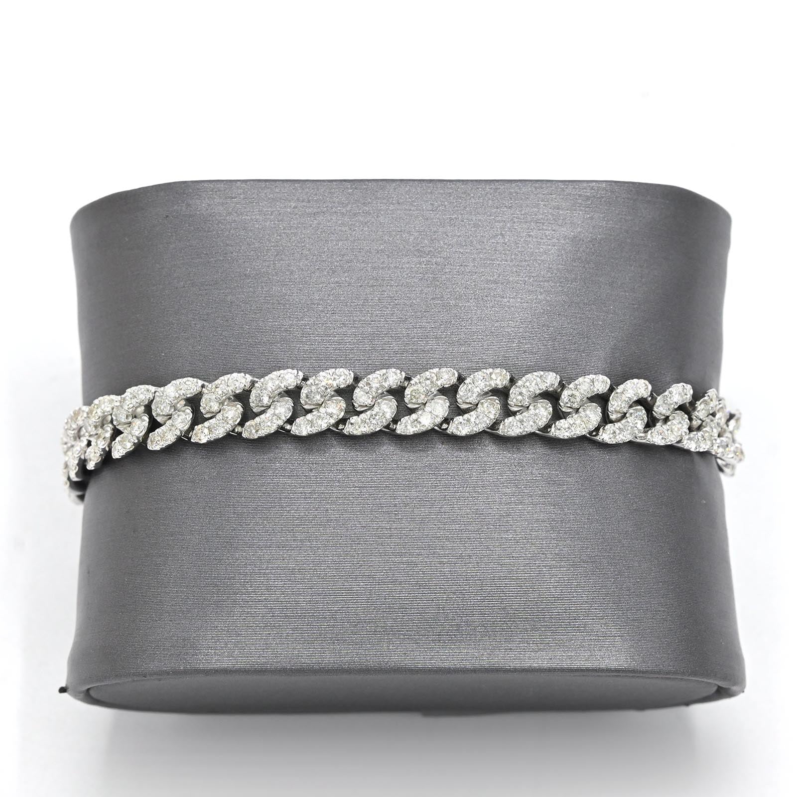 10K White Gold Full Cut Round Cut 4.8CT Natural Diamond Cuban 6.5MM Link Bracelet 7"