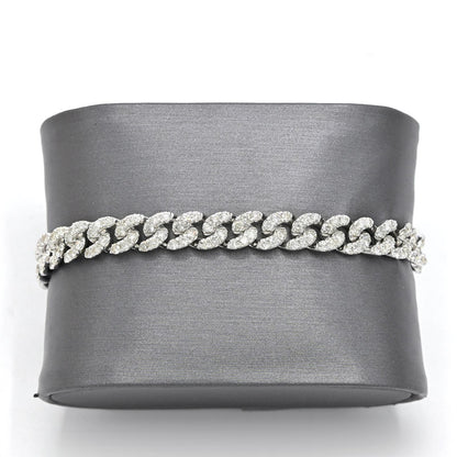 10K White Gold Full Cut Round Cut 4.8CT Natural Diamond Cuban 6.5MM Link Bracelet 7"
