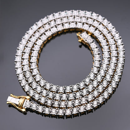 10K Yellow Gold 3.02 CTW Natural Diamond Tennis Chain Necklace 20"