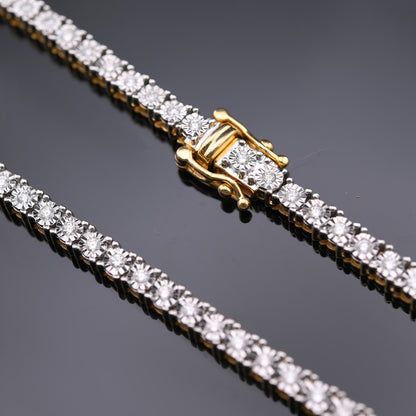 10K Yellow Gold 3.02 CTW Natural Diamond Tennis Chain Necklace 20"