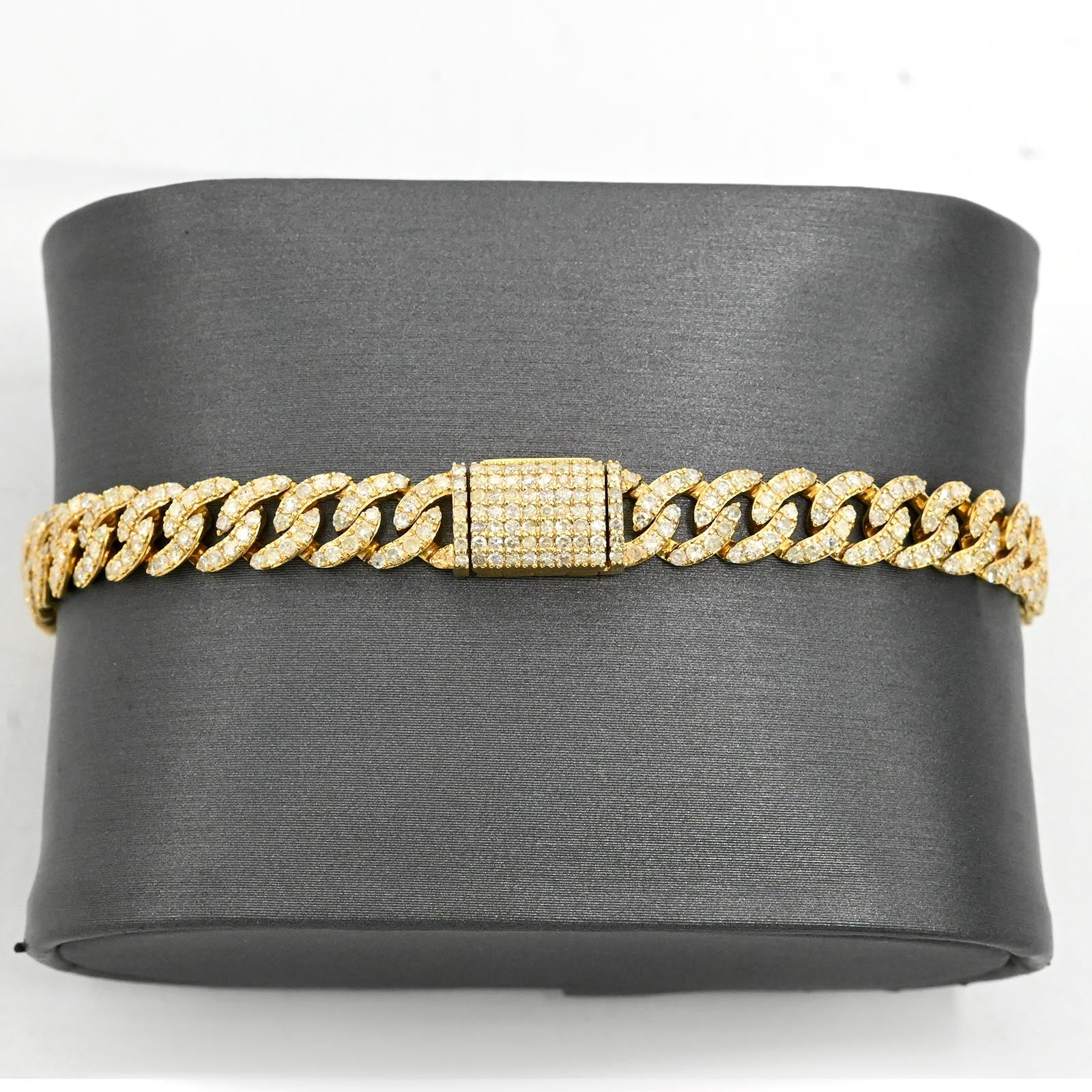 10K Yellow Gold Round Cut Natural Diamond 3.6CT Cuban Link 6MM Bracelet 8"