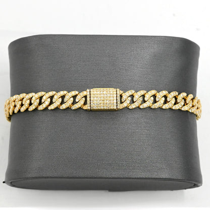 10K Yellow Gold Round Cut Natural Diamond 3.6CT Cuban Link 6MM Bracelet 8"