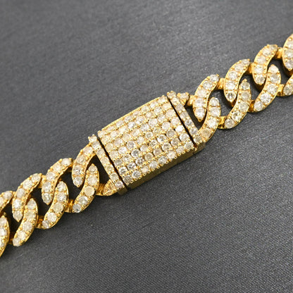 10K Yellow Gold Round Cut Natural Diamond 3.6CT Cuban Link 6MM Bracelet 8"