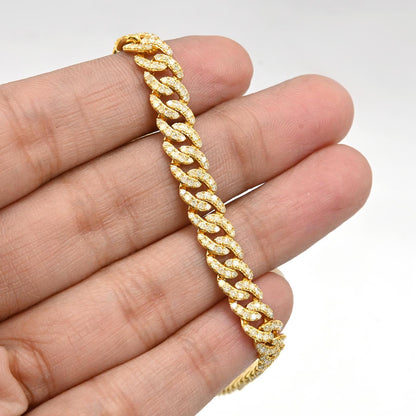 10K Yellow Gold Round Cut Natural Diamond 3.6CT Cuban Link 6MM Bracelet 8"