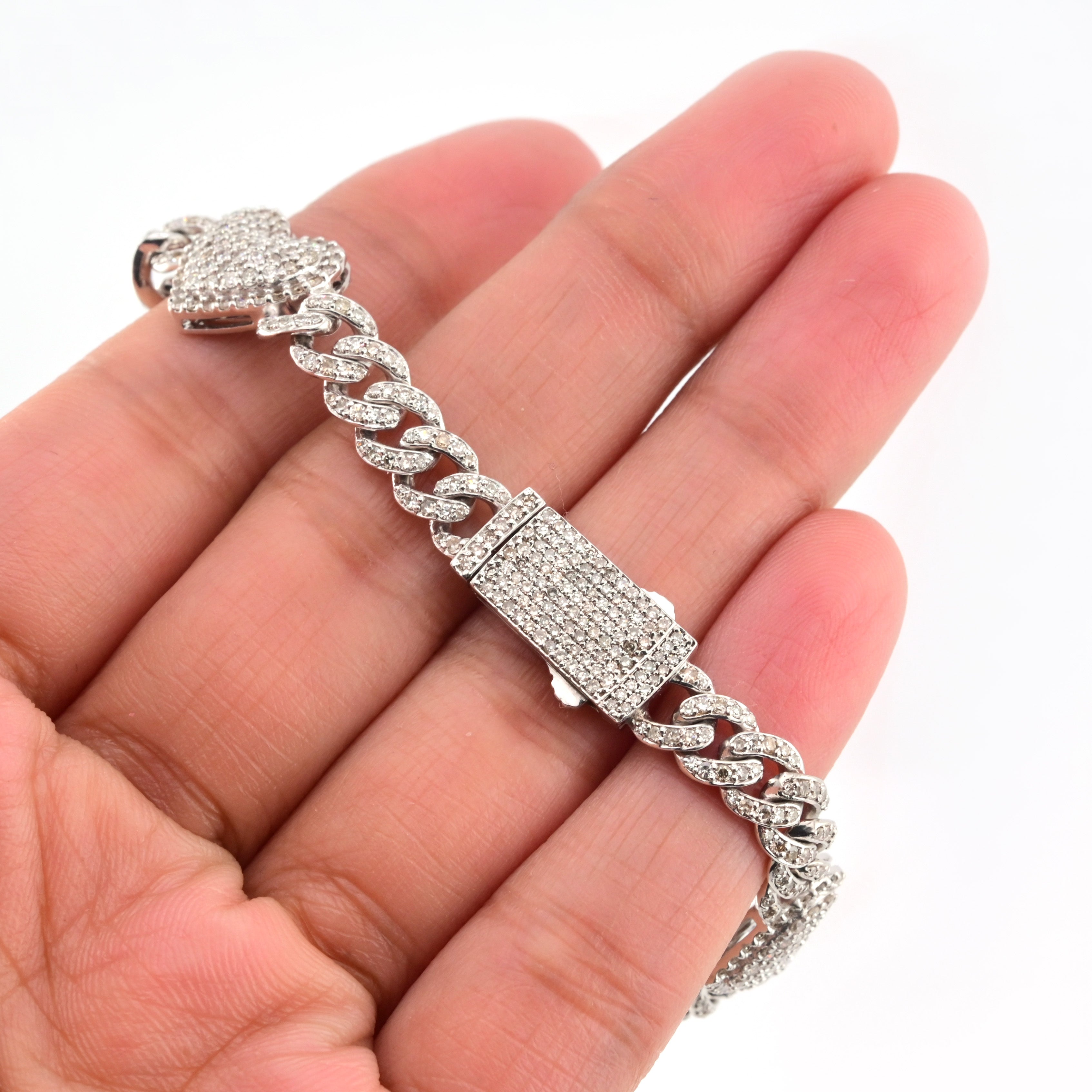 10K Yellow Gold 3.25 CTW Natural Diamond 6MM Cuban Heart Bracelet 7"