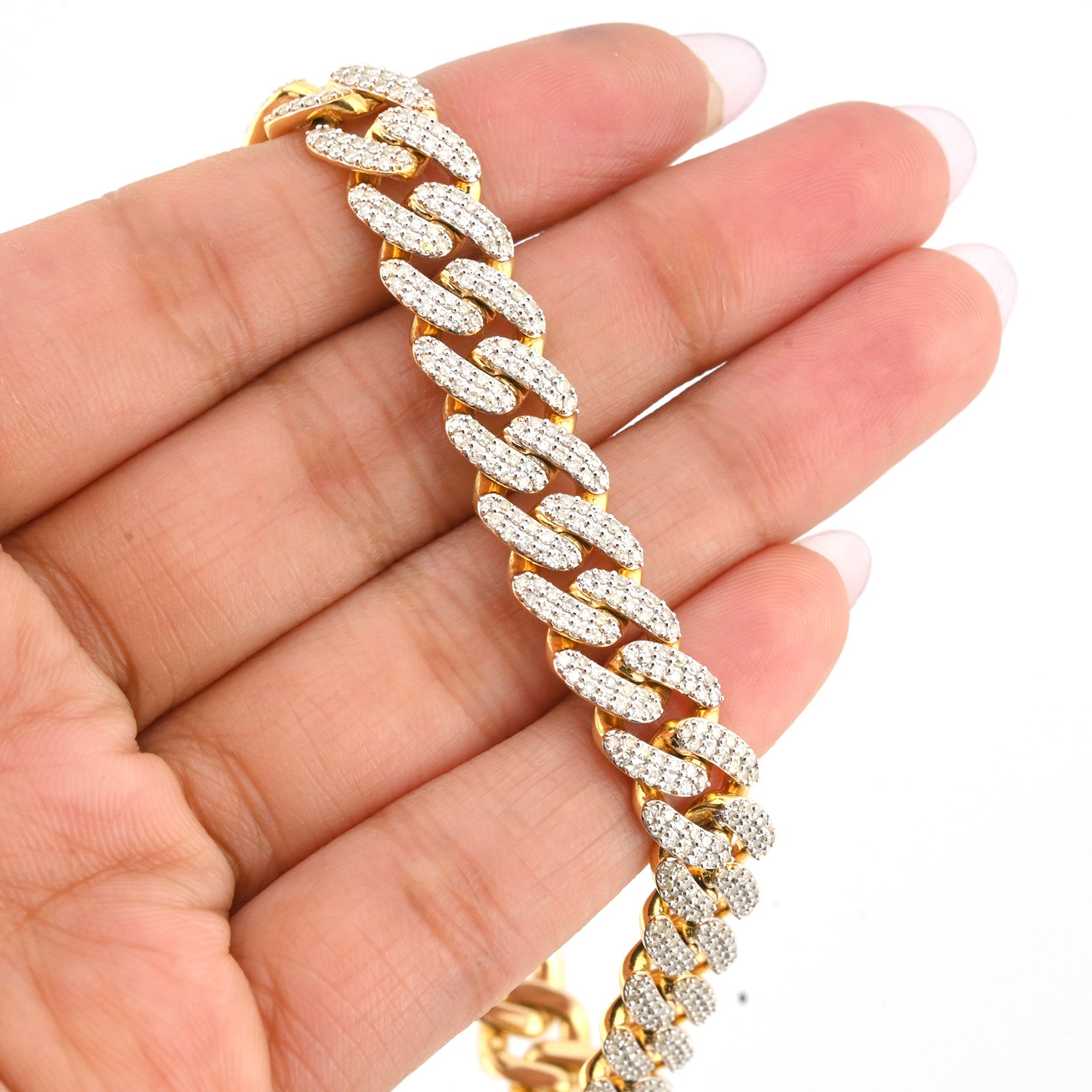 10K Yellow Gold 5.35CT Natural Diamond 10MM Cuban Bracelet 8"