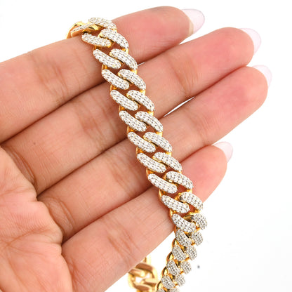 10K Yellow Gold 5.35CT Natural Diamond 10MM Cuban Bracelet 8"