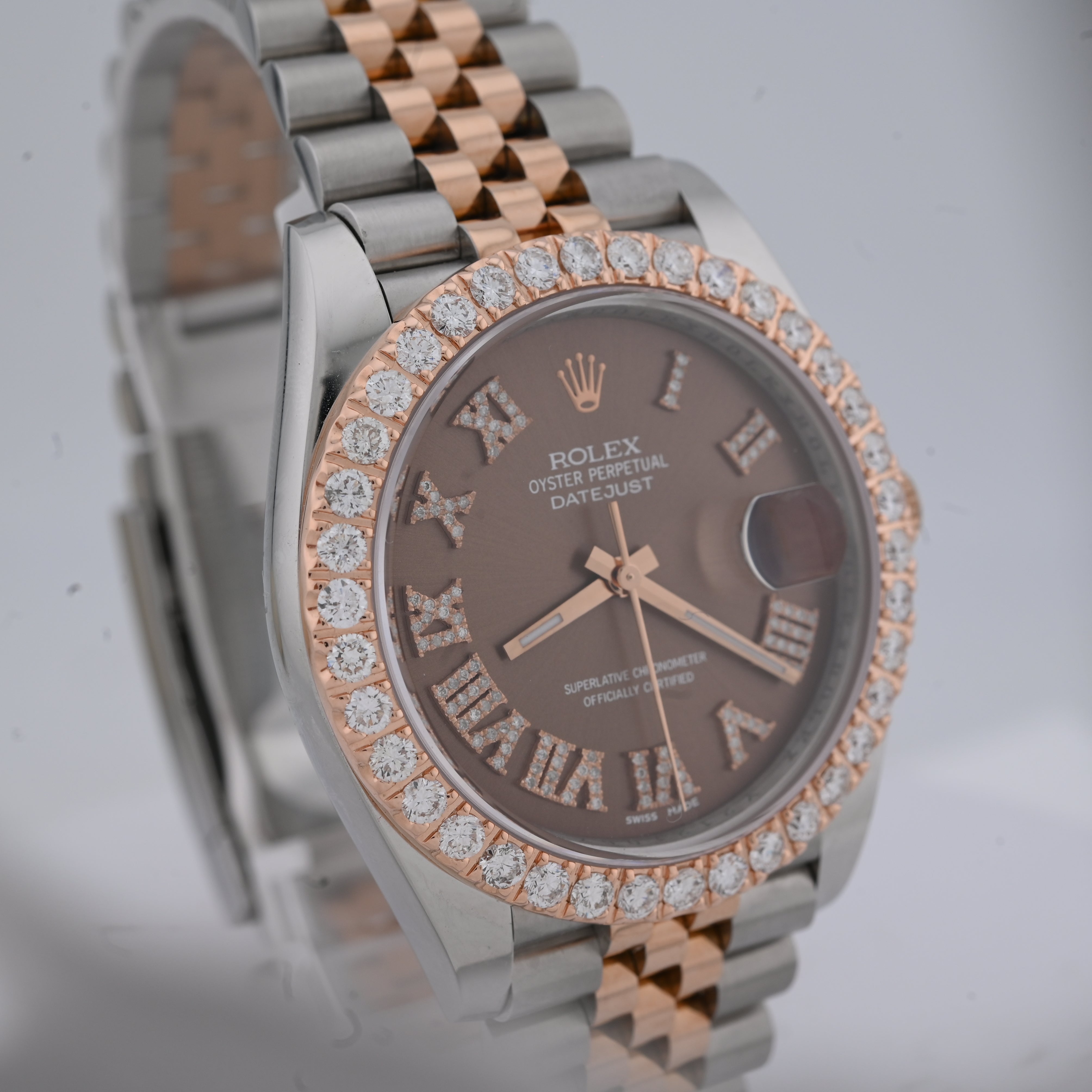 Rolex Datejust 41MM 3.5CT Natural Diamond Bezel Chocolate Face 2-Tone Jubilee Band Watch