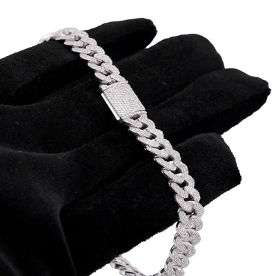 925 SS 3.625CT Natural Diamond 8MM Round Cuban Link Men Women 8" Bracelet