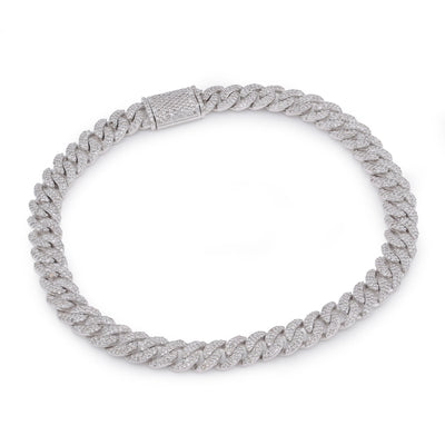 925 SS 2.625CT Natural Diamond Cuban Link 6MM 8" Men Women Bracelet