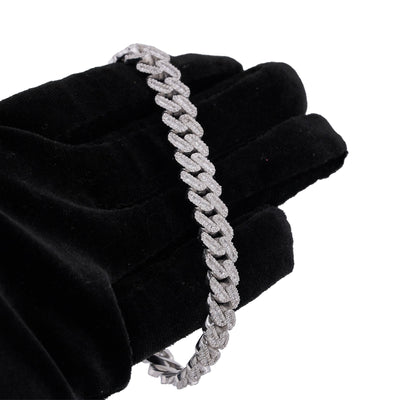 925 SS 6.25CT 10MM Baguette Natural Diamond Cuban Link 8" Men Bracelet