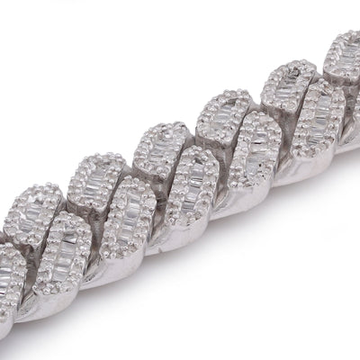 925 SS 6.25CT 10MM Baguette Natural Diamond Cuban Link 8" Men Bracelet