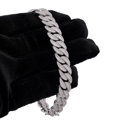 925 SS 11MM Natural Diamond Baguette Centre Row Cuban Link 4.375CT 8" Men Bracelet