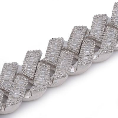 925 SS 12MM Rectangular Cuban Link Baguette/Round Natural Diamond 5.625CT 8" Men Bracelet