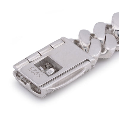 925 SS 12MM Rectangular Cuban Link Baguette/Round Natural Diamond 5.625CT 8" Men Bracelet