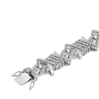 925 SS 1.25CT Natural Diamond Thorns Halo Link Men Bracelet 8"