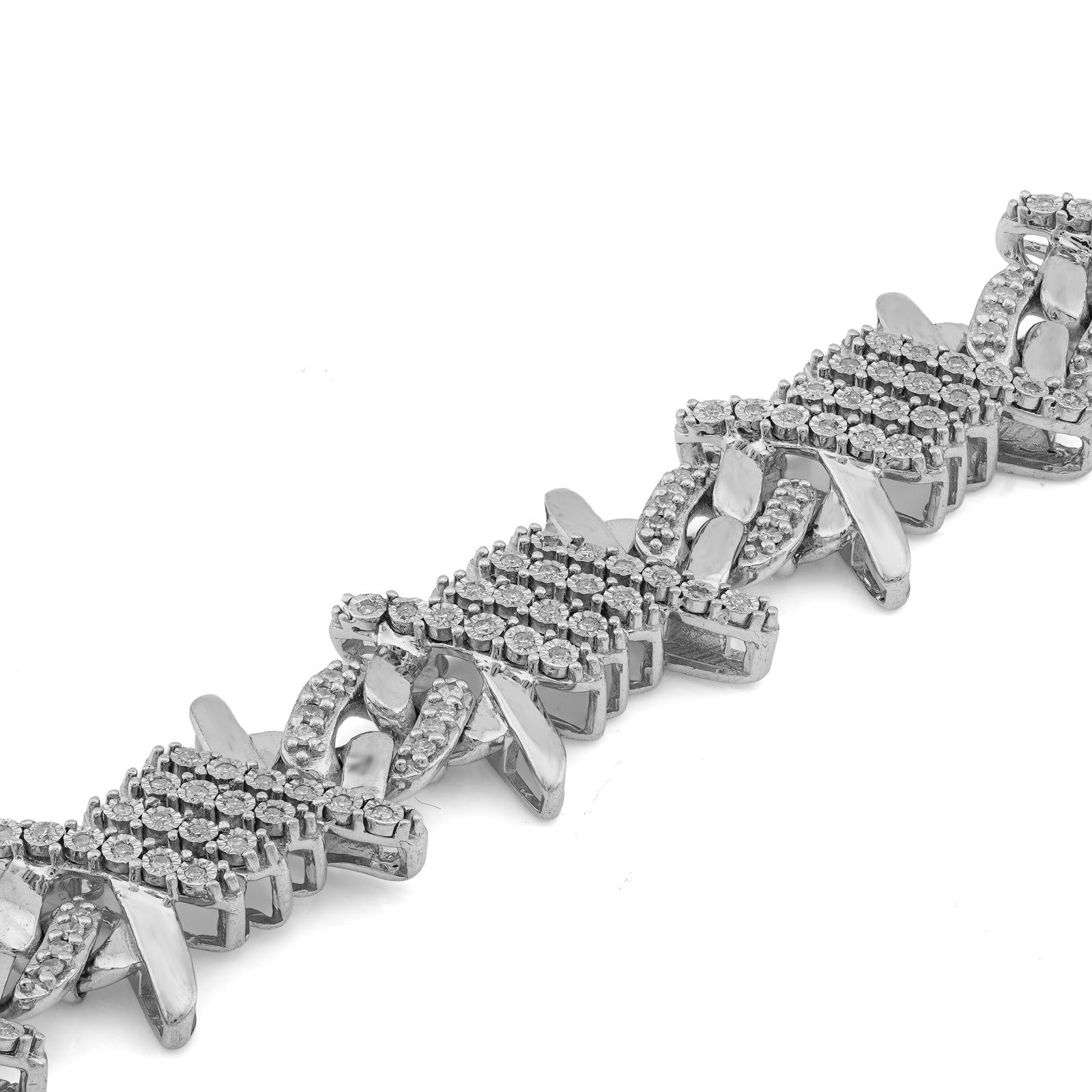 925 SS 1.25CT Natural Diamond Thorns Halo Link Men Bracelet 8"