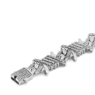 925 SS 1.25CT Natural Diamond Thorns Halo Link Men Bracelet 8"