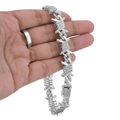 925 SS 1.25CT Natural Diamond Thorns Halo Link Men Bracelet 8"