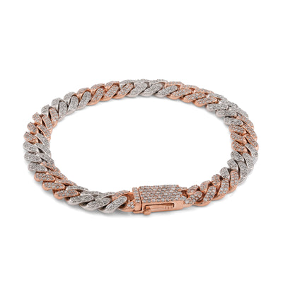 10K Rose/White Gold 4.48CT Cuban Link Natural Diamond 8MM Bracelet 8"