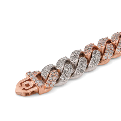 10K Rose/White Gold 4.48CT Cuban Link Natural Diamond 8MM Bracelet 8"