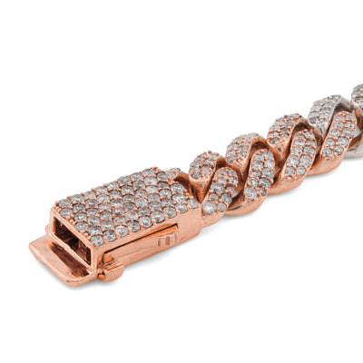 10K Rose/White Gold 4.48CT Cuban Link Natural Diamond 8MM Bracelet 8"