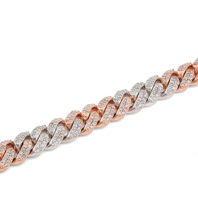 10K Rose/White Gold 4.48CT Cuban Link Natural Diamond 8MM Bracelet 8"