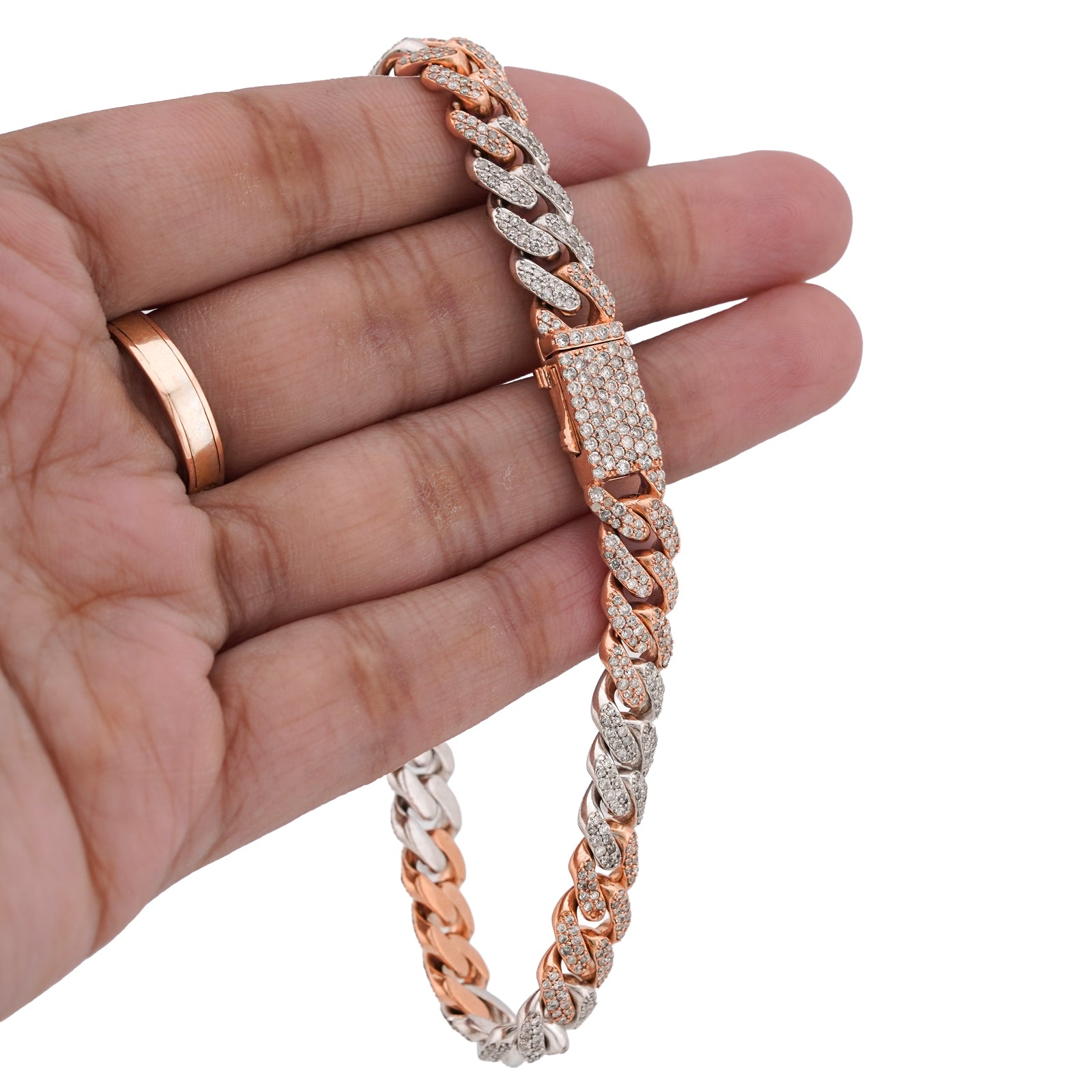 10K Rose/White Gold 4.48CT Cuban Link Natural Diamond 8MM Bracelet 8"