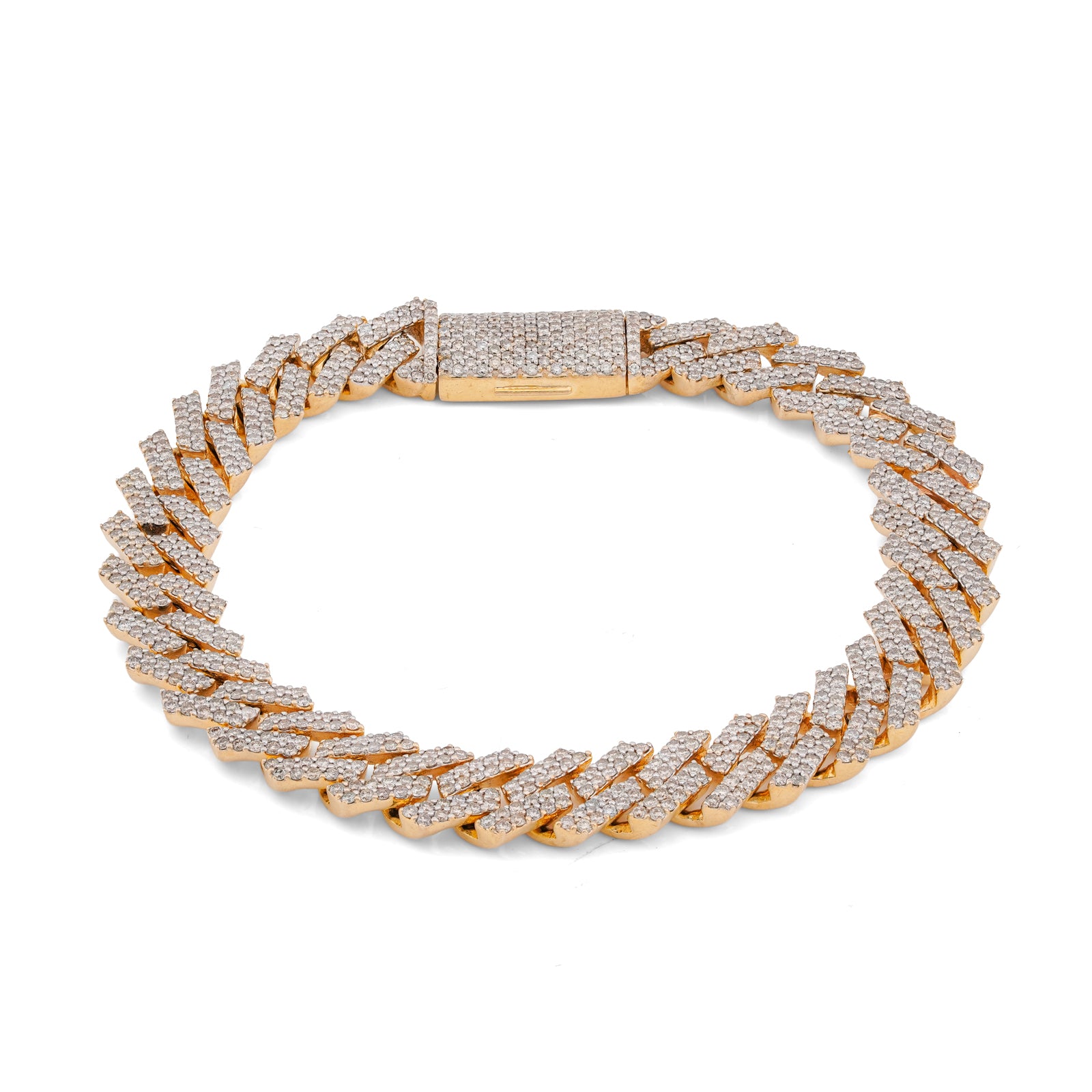 10K Yellow Gold 10MM Natural Diamond Prong Cuban Link 6.5CT Men 8" Bracelet