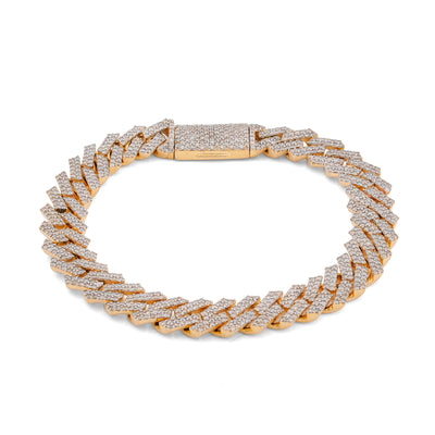 10K Yellow Gold 10MM Natural Diamond Prong Cuban Link 6.5CT Men 8" Bracelet