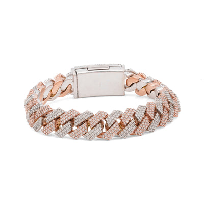 10K Rose/White Gold 12MM Natural Diamond 11.70CT Snake Cuban Link Two-Tone 8" Bracelet