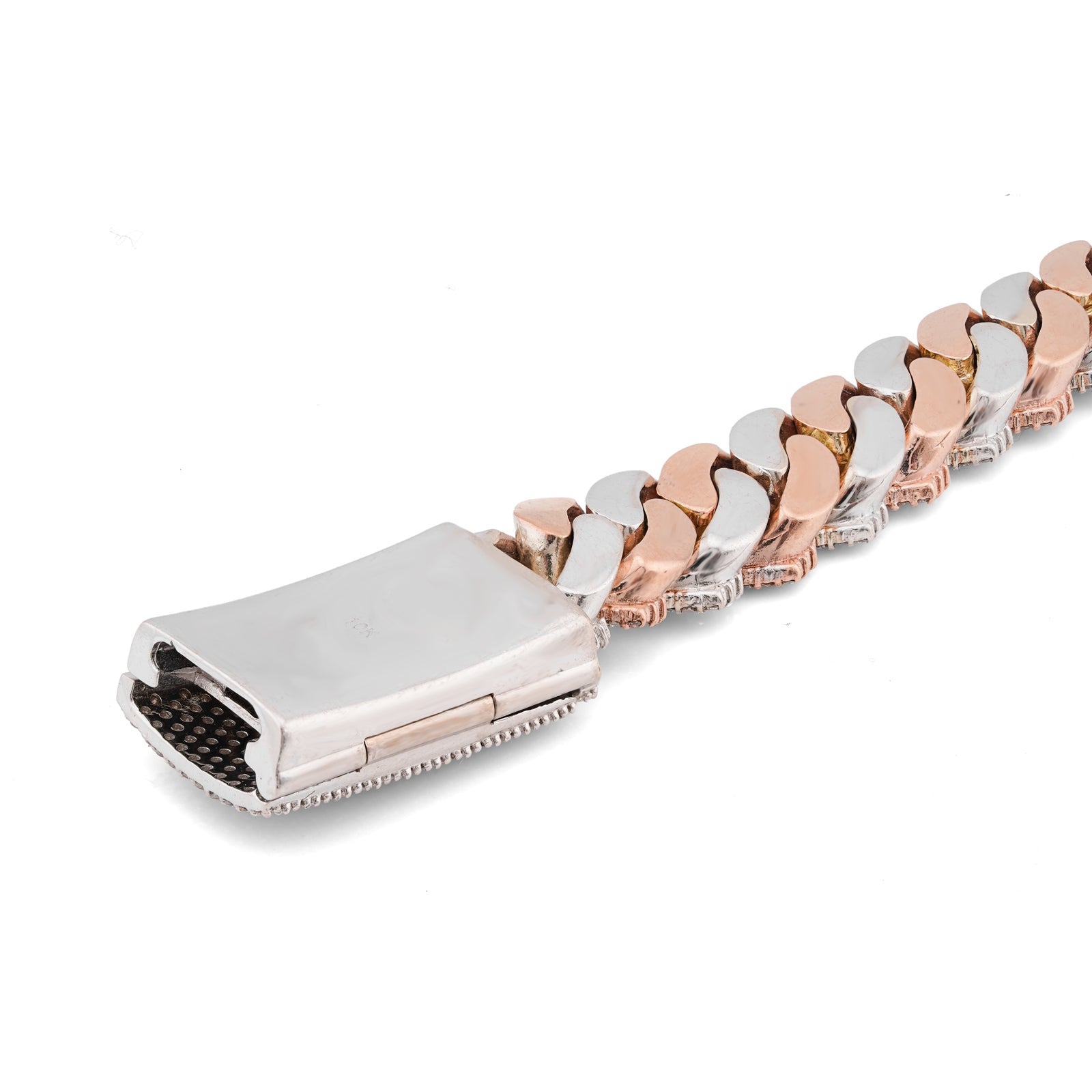 10K Rose/White Gold 12MM Natural Diamond 11.70CT Snake Cuban Link Two-Tone 8" Bracelet
