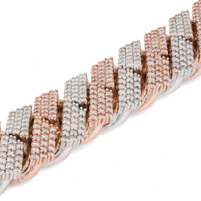 10K Rose/White Gold 12MM Natural Diamond 11.70CT Snake Cuban Link Two-Tone 8" Bracelet