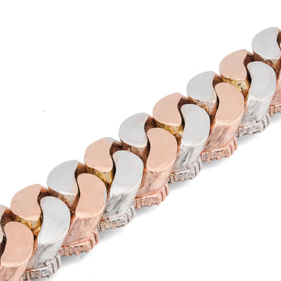 10K Rose/White Gold 12MM Natural Diamond 11.70CT Snake Cuban Link Two-Tone 8" Bracelet