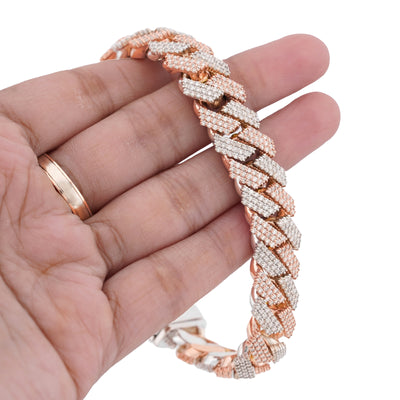 10K Rose/White Gold 12MM Natural Diamond 11.70CT Snake Cuban Link Two-Tone 8" Bracelet