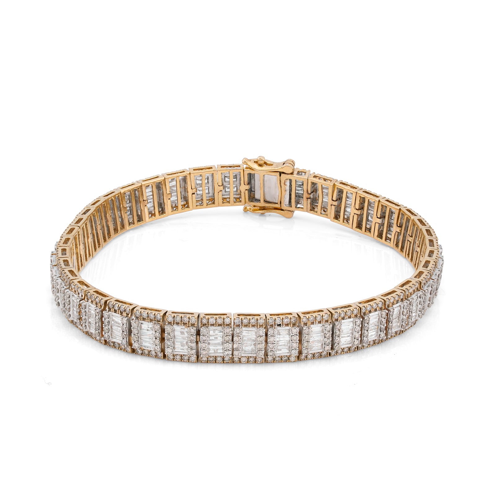 10K Yellow Gold 5.75CT Natural Diamond Baguette Centre Row Rectangular Link Tennis Chain