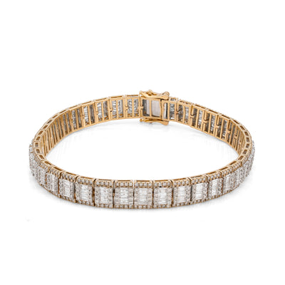 10K Yellow Gold 5.75CT Natural Diamond Baguette Centre Row Rectangular Link Tennis Chain
